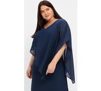 Cocktailkleid SHEEGO "Cocktailkleid", Damen, Gr. 44, Normalgrößen, blau (marine), 100% Polyester, unifarben, knielang, V-Ausschnitt, Kleider (72912719-44) marine