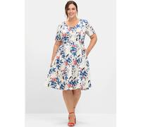 Sommerkleid SHEEGO "Abendkleid", Damen, Gr. 42, Normalgrößen, champagner, gemustert, 97% Baumwolle, 3% Elasthan, geblümt, gemustert, mehrfarbig, knielang, V-Ausschnitt, Kleider (88166322-42) champagne