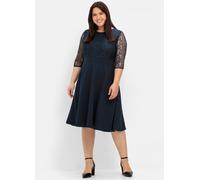 Cocktailkleid SHEEGO "Abendkleid", Damen, Gr. 56, Normalgrößen, blau (nachtblau), 60% Viskose, 35% Polyimid, 5% Elasthan, Spitze:100% Polyimid, unifarben, knielang, Rundhals, Kleider (18347940-56) nac