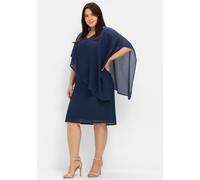 Sheego Cocktailkleid mit asymetrischem Cape, marine