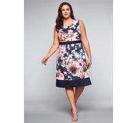 Sheego Cocktailkleid, mit Blumendruck 58, Normalgrößen blau Damen Cocktail- Partykleider Kleider Cocktailkleid 58, Normalgrößen marine