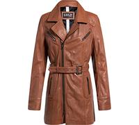 COCO Black Label since1986 Damen Lederjacke Sara Ledermantel mit Gürtel einem asymmetrischem Reißverschluss und Reverskragen aus Lammleder, Farbe:Cognac Braun, Größe:34