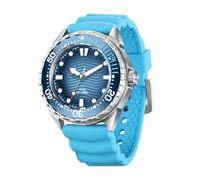 Cocoarm Solarbetriebene Quarz-Taucheruhr, Edelstahl, Silikonarmband, 300 M, Leuchtendes Zifferblatt, Hochpräzises Uhrwerk für Männer und Frauen, Tauchen, Schwimmen, Outdoor-Sport (Blue)
