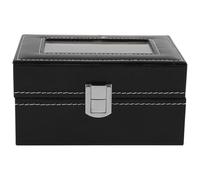 Cocoarm Uhrenbox aus Holz mit PU-Leder, 3 Fächer, Glasfenster, Schmuck-Display, Aufbewahrungsorganisator für Armbänder, Schwarz