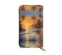 Coconut trees by the lake Lange Ledergeldbörse, tragbares Kreditkartenetui, Münzfach mit Reißverschluss und Ausweisfach