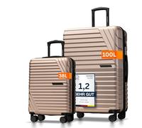 Cocoono Koffer Set 2 Teilig 77cm & Handgepäck Koffer 55x40x20cm in einem Set, Sehr robuste Reisekoffer mit sanften Rollen & TSA Schloss (Champagner, 2er Set)