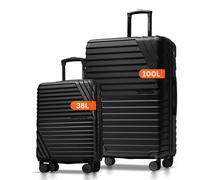 Cocoono Koffer Set 2 Teilig 77cm & Handgepäck Koffer 55x40x20cm in einem Set, Sehr robuste Reisekoffer mit sanften Rollen & TSA Schloss (Schwarz, 2er Set)