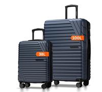 Cocoono Koffer Set 2 Teilig 77cm & Handgepäck Koffer 55x40x20cm in einem Set, Sehr robuste Reisekoffer mit sanften Rollen & TSA Schloss (Navy, 2er Set)