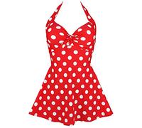 COCOSHIP Red & White Big Polka Dots Retro Sailor Pin Up Swimsuit One Piece Skirtini Cover Up Bath Swimdress Swimwear 5XL
