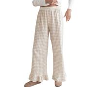 codcm Y2K Damenhose mit Vichy-Karo-Muster, mit Fliege, seitlicher Schlitz, weites Bein, Loungehose, Khaki1, S