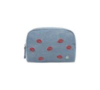 Codello - Codello Fashion Kulturbeutel mit Kussmund-Stickerei, Kosmetiktasche, Denim-Blau