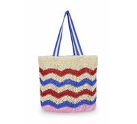 Codello - Codello Shopper, Basttasche Zickzack, Beige-Blau-Rosa