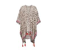 Sommerlicher Poncho aus Viskose mit Leo-Muster und Quasten braun - Gr. - one size
