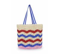 Codello Shopper, Basttasche Zickzack, Beige-Blau-Rosa