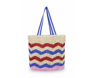 Codello Shopper, Basttasche Zickzack, Beige-Blau-Rosa