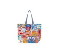 Codello Shopper aus robustem Canvas – Streifenmuster & Sardinenmotive Blau – One Size – 52x39x20 cm