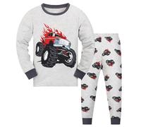 Codkkre Schlafanzug Jungen Kinder Pyjama Junge Auto Langarm Baumwolle Winter Weihnachten Nachtwäsche Gr.110, Grau/Auto