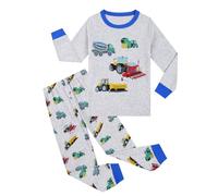 Codkkre Schlafanzug Jungen Kinder Pyjama Junge Auto Langarm Baumwolle Winter Weihnachten Nachtwäsche Gr.122, Grau/LKW