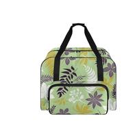 COEQINE 50,8 x 33 x 25,4 cm große Nähmaschinen-Tragetasche für Damen, Tragetasche, Reisetasche, Multi-Taschen-Organizer, Grünes Blattmuster, Reisetasche