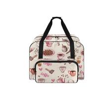 COEQINE Aufbewahrungstasche für Nähmaschinen, tragbar, langlebig, für Reisen, Nähprojekte, 20 x 10 x 13 cm, Blumenmuster, Kaffee-Rosa, Reisetasche