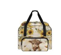 COEQINE Aufbewahrungstasche für Nähmaschinen, tragbar, langlebig, für Reisen, Nähprojekte, 20 x 10 x 13 cm, Sonnenblumen-Hochlandkuh-Design, Reisetasche