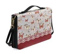 COEQINE Bibeltasche, Retro-Bibeltasche, Schmetterling, Leder, Bibeltasche, Rot-Weiß, Spitzendruck, hohe Qualität, Bibel-Reißverschluss, Bibelbuchtasche mit Griffen, verstellbarer Riemen, für Damen,