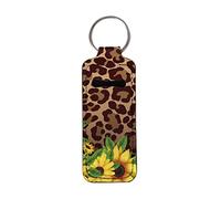 COEQINE Chapstick Halter Schlüsselanhänger Lippenstift Ärmel Lippenbalsam Tragbare Tasche Lipgloss Halter Clip-on Frauen Mädchen Reisezubehör, Sonnenblume Leopard, One size