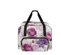 COEQINE Nähmaschinen-Etui für Damen, tragbare Reisetasche mit Taschen, Reißverschlusstasche, groß, 50,8 x 33 x 25,4 cm, Rosa, Violettes Blumenmuster, Vintage, Reisetasche