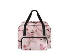 COEQINE Nähmaschinen-Etui für Damen, tragbare Reisetasche mit Taschen, Reißverschlusstasche, groß, 50,8 x 33 x 25,4 cm, Rosa, Rosa Schmetterling mit Blumenmuster, Reisetasche