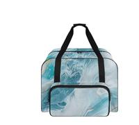 COEQINE Nähmaschinen-Set für Damen, Reisetasche, Aufbewahrungstasche mit mehreren Taschen, verstärkte Griffe, 50,8 x 33 x 25,4 cm, Hellblauer Ozeanwellen-Marmor, Reisetasche