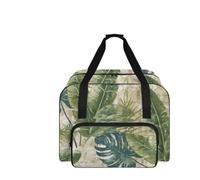 COEQINE Nähmaschinen-Set für Damen, Reisetasche, Aufbewahrungstasche mit mehreren Taschen, verstärkte Griffe, 50,8 x 33 x 25,4 cm, Grünes tropisches Blattmuster, Reisetasche