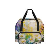 COEQINE Nähmaschinenkoffer mit Taschen und Griffen, Nähset, Zubehör, Zubehör, Reisen, Handwerk, Reisen, 50,8 x 33 x 25,4 cm, Bunte Wildblumen-Gänseblümchen, Reisetasche