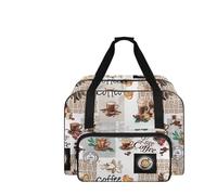 COEQINE Nähmaschinenkoffer mit Taschen und Griffen, Nähset, Zubehör, Zubehör, Reisen, Handwerk, Reisen, 50,8 x 33 x 25,4 cm, Vintage-Kaffeemuster, Reisetasche