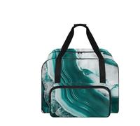 COEQINE Nähmaschinentasche aus Marmor mit Taschen, Grün-blauer Marmor-Druck, Reisetasche