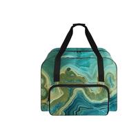 COEQINE Nähmaschinentasche aus Marmor mit Taschen, Grün-blaues Marmor-Design, Reisetasche