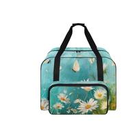 COEQINE Nähmaschinentasche mit Taschen und Griffen, Reiseaufbewahrung, Bastelbedarf, Organizer für die meisten Ständer, 50,8 cm, Hellblaues Gänseblümchen mit Blumenmuster, Reisetasche