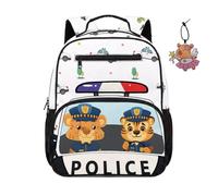 COEQINE Schulrucksack für Mädchen, Vorschultasche für Kinder, 5 Jahre, Büchertasche mit Wasserflaschenhalter für Vorschule, Polizei-Cartoon