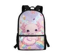 COEQINE Schultasche für Kinder, Mädchen, 10-12-14-16, große Kapazität, Büchertasche mit Wasserflaschenhalter, Rucksack für Mädchen, High School, Axolotl Pastel Rainbow