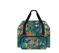 COEQINE Thoughtful Gifts Reisetasche, Handtasche, groß, für Anfänger, Nähmaschine, Tragetasche, 50,8 x 25,4 x 33 cm, Floraler Schmetterling, Aquamarin, Reisetasche