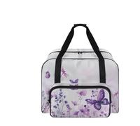 COEQINE Tragetasche für Nähmaschinen, Vintage-Blumendruck, Handwerk, Reisetasche, Handtasche, 50,8 x 33 x 25,4 cm, Hellviolettes Schmetterlings-Blumenmuster, Reisetasche