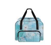 COEQINE Tragetasche für Nähmaschinen, Vintage-Blumendruck, Handwerk, Reisetasche, Handtasche, 50,8 x 33 x 25,4 cm, Hellblaue Libelle, Löwenzahn, Blumenmuster, Reisetasche