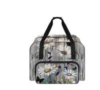 COEQINE Tragetasche für Nähmaschinen, Vintage-Stil, für Erwachsene, Handwerk, Anfänger, 50,8 x 33 x 25,4 cm, Gänseblümchen-Blumenholz, Reisetasche