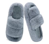 COFACE Damen Hausschuhe Pantoffeln Hüttenschuhe Gemütliche Kuschelig Flauschih Plüsch Wärme Fell Memory Foam Schlafzimmer Slippers Women Bettschuhe 2025 Winter Offen Grau Größe 37
