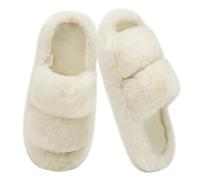 COFACE Damen Hausschuhe Pantoffeln Hüttenschuhe Gemütliche Kuschelig Flauschih Plüsch Wärme Fell Memory Foam Schlafzimmer Slippers Women Bettschuhe 2025 Winter Offen Beige Größe 37