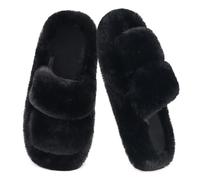 COFACE Damen Hausschuhe Pantoffeln Hüttenschuhe Gemütliche Kuschelig Flauschih Plüsch Wärme Fell Memory Foam Schlafzimmer Slippers Women Bettschuhe 2025 Winter Offen Schwarz Größe 37