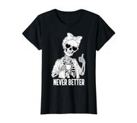 Coffee Lover Tired Skeleton Never Better Thumbs Up Damen Preisgünstiges Grafik-T-Shirt