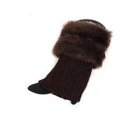 (Coffee)Womens Crochet Knit Fur Trim Leg Warmers Cuffs Toppers Boot Sock Winter Foot Socks