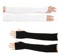 Cohentbliss 2 Paar Armstulpen Damen, Fingerlose Handschuhe Lang, Gestrickte Handstulpen, Winter Armwärmer, Lange Armwärmer, Winterhandschuhe Strickhandschuhe, Unisex (Schwarz und weiß)