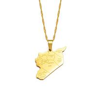 COJJ Halskette Mit Anhänger Mit Umrisskarte Von - Aufdruck Der Namen Der Länder, Städte, Ethnischer Stil, Hip-Hop-Charm-Kette, Patriotischer, Zierlicher Schmuck, Damen Herren Mädche(Goldene)