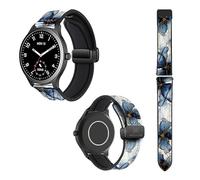 Cokitec Uhrenarmband 22 mm aus Silikon und echtem Leder: Blaue Blütenblätter